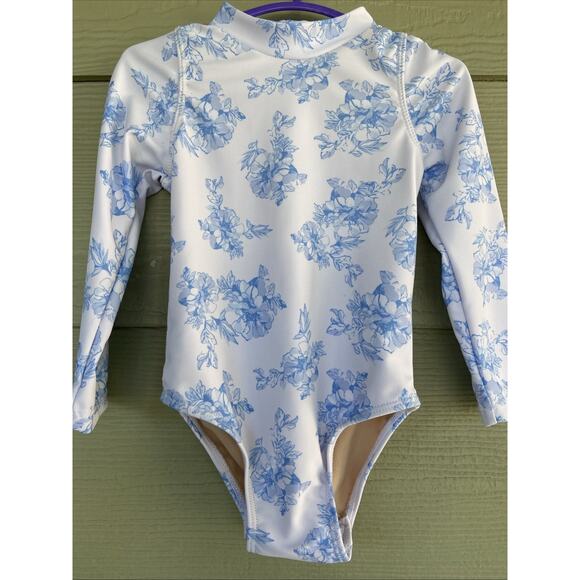 Shade Critters Palm Beach White Blue Floral Flower Rash Guard 1pc Swimsuit 18-24 - Picture 2 of 5